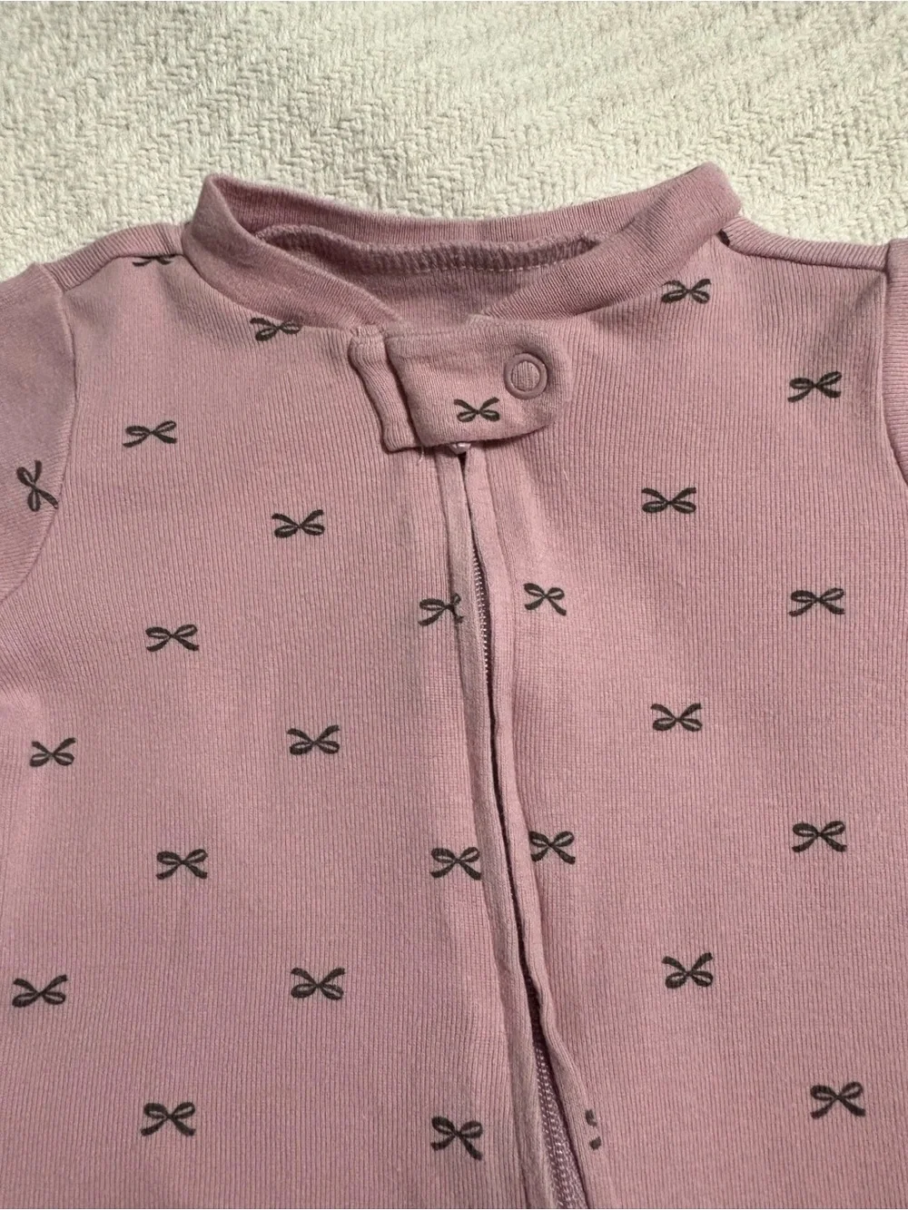 Carter’s Dusty Rose Bow 2 Way Zipper Footie Pajamas with Foldover Mittens 3M